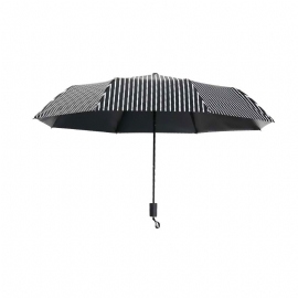 Ny Stil Tre Sammenleggbar Paraply Fasjonabel Svart Og Hvit Stripe Vinyl Solbeskyttelse Uv-sikker 2023