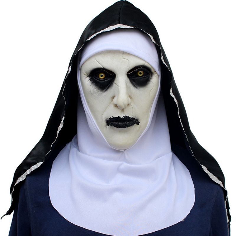 2023 Nun Mask Halloween Ghost Festival Movie Shocked Female Face Hodeplagg