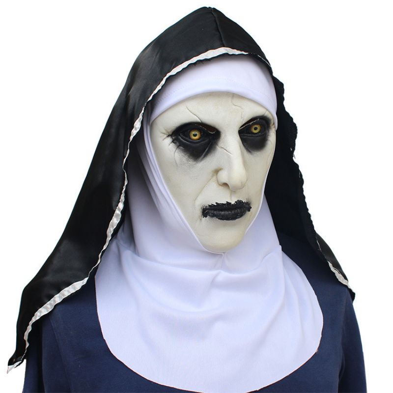 2023 Nun Mask Halloween Ghost Festival Movie Shocked Female Face Hodeplagg