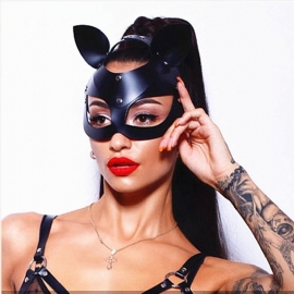 Black Leather Catwoman Cosplay Mask Bdsm Fetisj Sexy Erotisk Kaninmaske Med Lange Ører Kvinner Halloween Maskerade Festmaske Katt