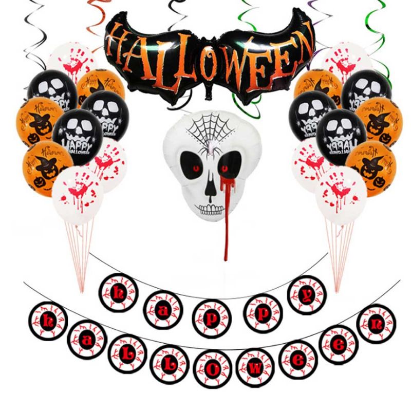 Halloween Ballongsett Spoof Skull Party Dekorasjon Aluminium Film Ballong Happy Bokstaver Dekorativ