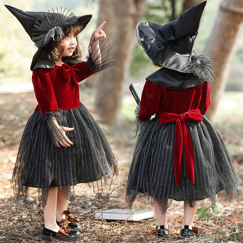 Halloween Barnekostyme Jenter Prinsessekjole Witch Cos Dress Up Ballklær Barnehagekostymer