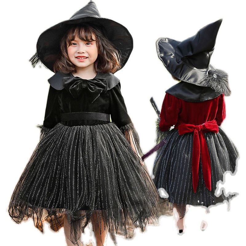 Halloween Barnekostyme Jenter Prinsessekjole Witch Cos Dress Up Ballklær Barnehagekostymer