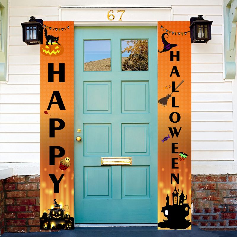 Halloween Curtain Banner Couplet Hengende Flag Ghost Festival Gresskar Support Tilpassede Bilder