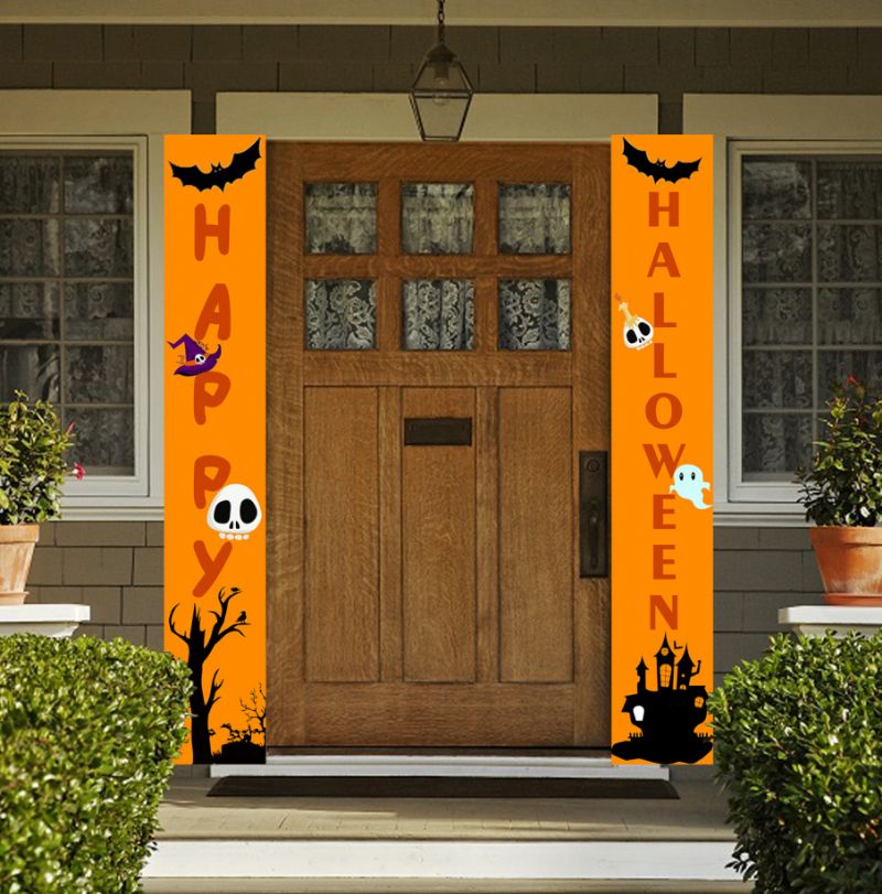 Halloween Curtain Banner Couplet Hengende Flag Ghost Festival Gresskar Support Tilpassede Bilder