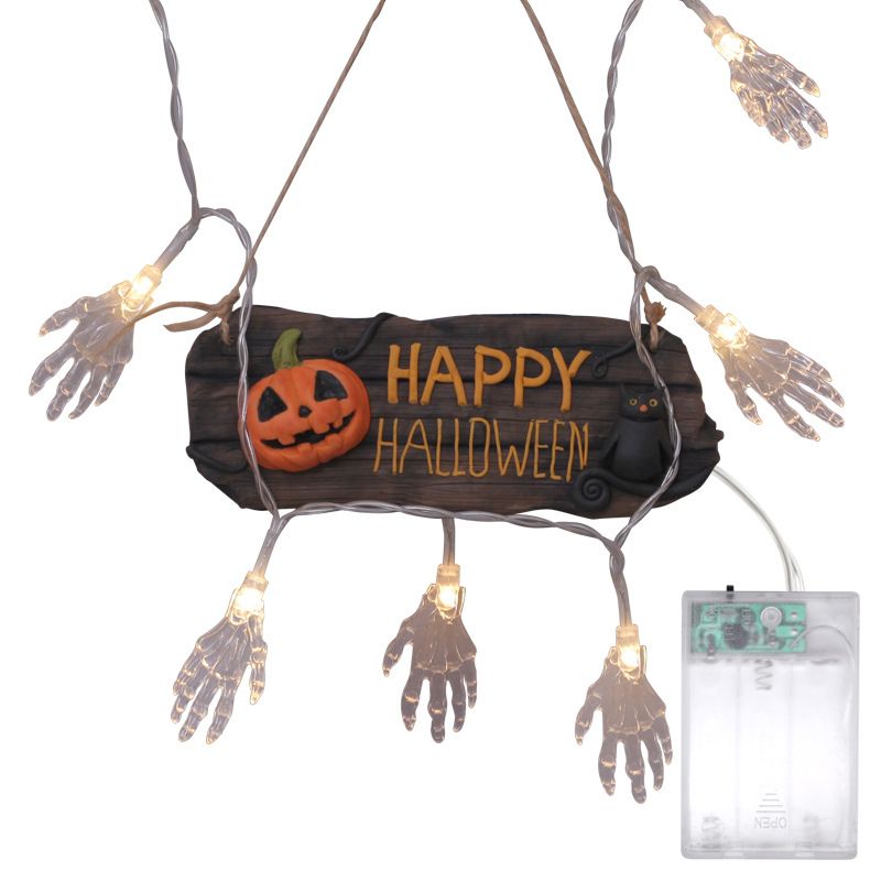 Halloween-dekorasjoner 2.5 M Led Lantern Ghost Festival Skull Hand Batteri Lysstreng