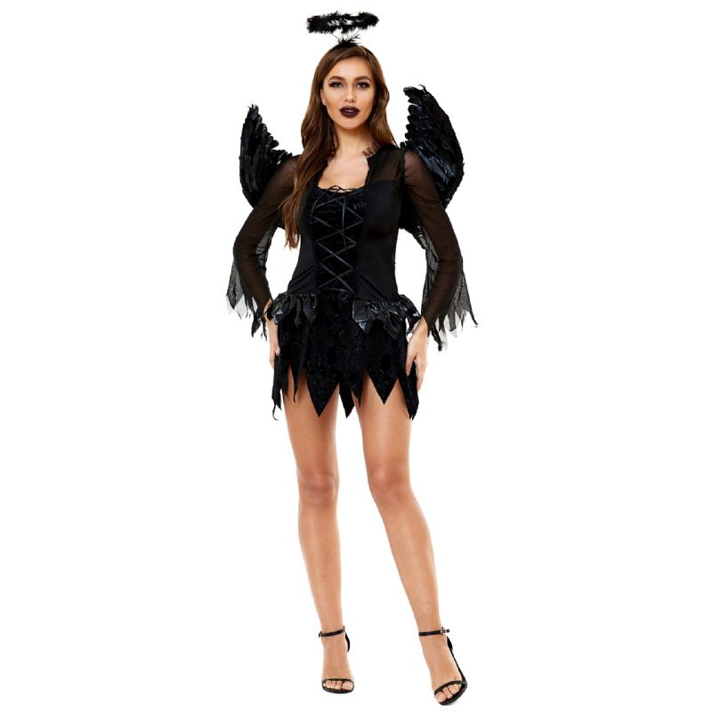 Halloween Kostyme For Kvinner Sexy Dark Angel Costume Spill Uniform Evil Engel Spøkelsesbrud Stor Størrelse