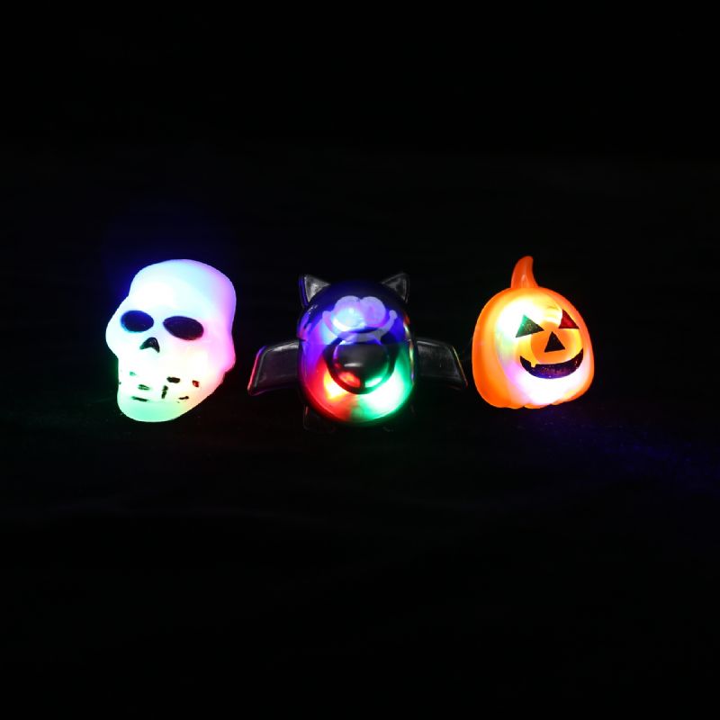 Halloween Plast Ring Led Glødende Gresskar Lantern Flaggermus Skull Vanskelig Liten Gave