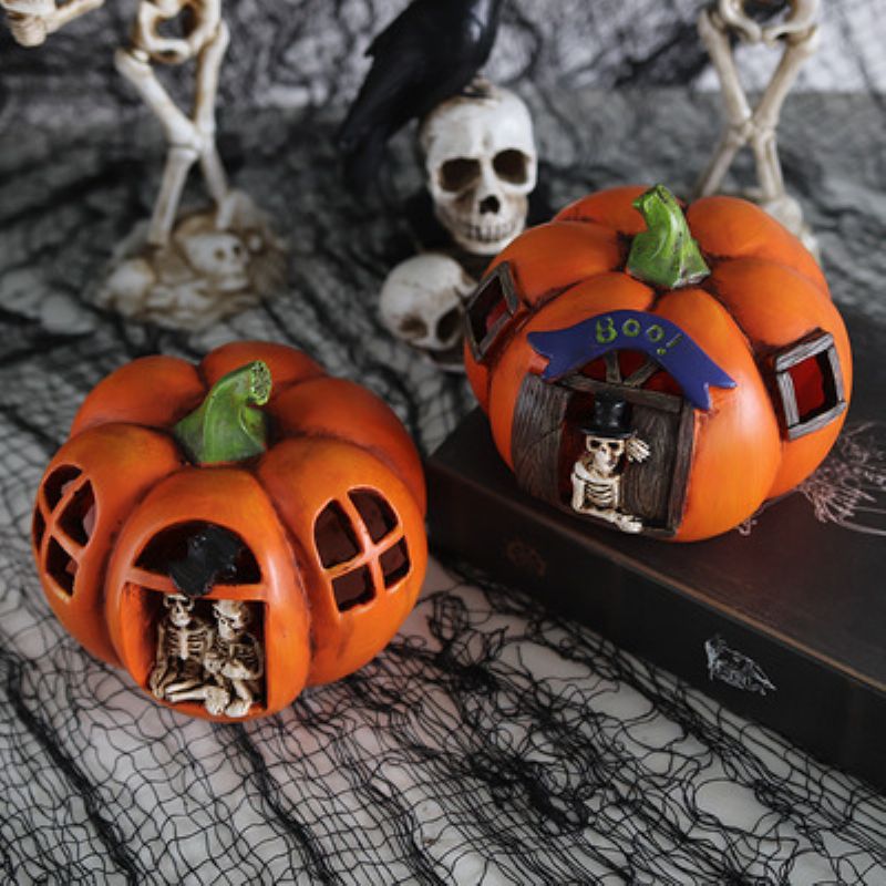 Halloween Resin Pumpkin Lantern Ghost Festival Mall Desktop Atmosphere Led Skull Hode Lampe Bar Secret Room Spøkelseshus Dekorasjon