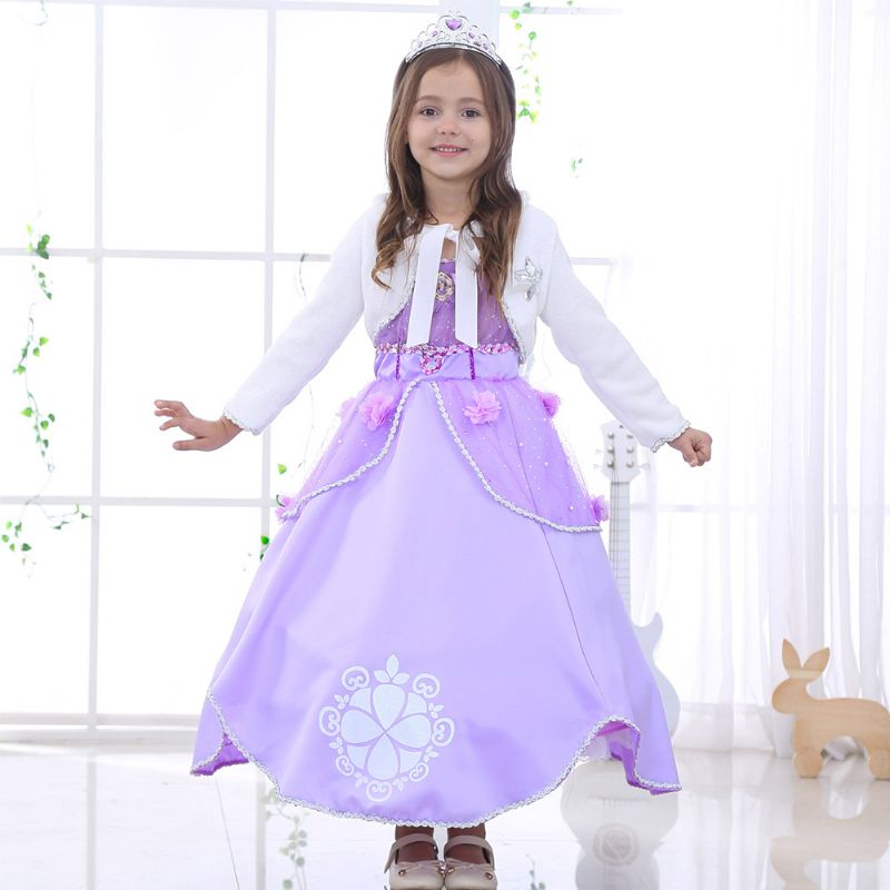 Jenter Sofia Fancy Dress Cosplay Prinsesse Sophia Kostyme Barn Puffermer Broderi Ballkjole Halloween Festkjoler