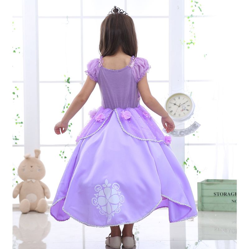 Jenter Sofia Fancy Dress Cosplay Prinsesse Sophia Kostyme Barn Puffermer Broderi Ballkjole Halloween Festkjoler