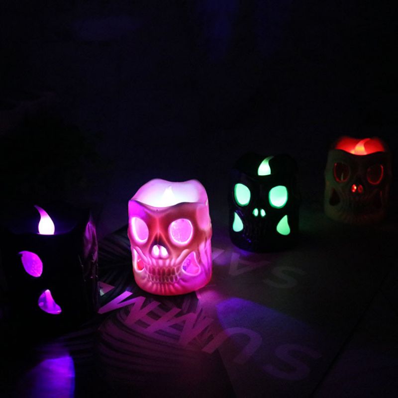 Kreativ Halloween-gave Led Skull Elektronisk Stearinlys Sylindrisk Dekorasjon