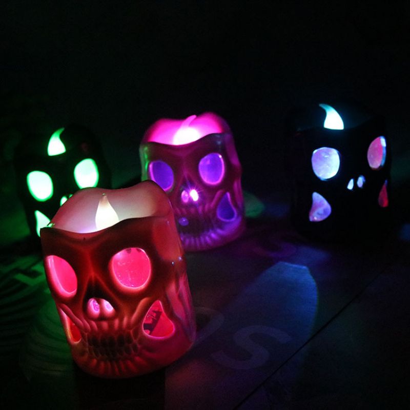 Kreativ Halloween-gave Led Skull Elektronisk Stearinlys Sylindrisk Dekorasjon