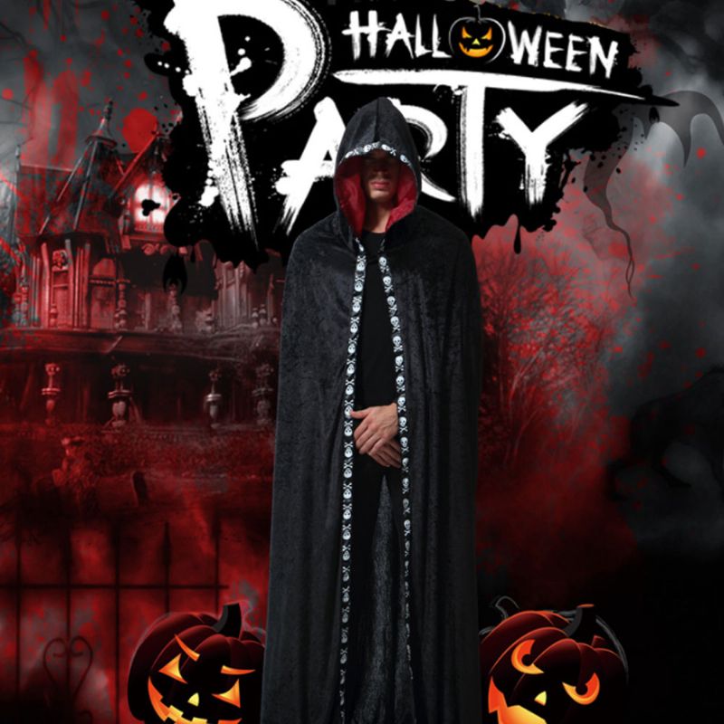 Men's Ghost Wizard Robe For Halloween Day's Cosplay Hette Lang Performance Kappe Mann Mantle