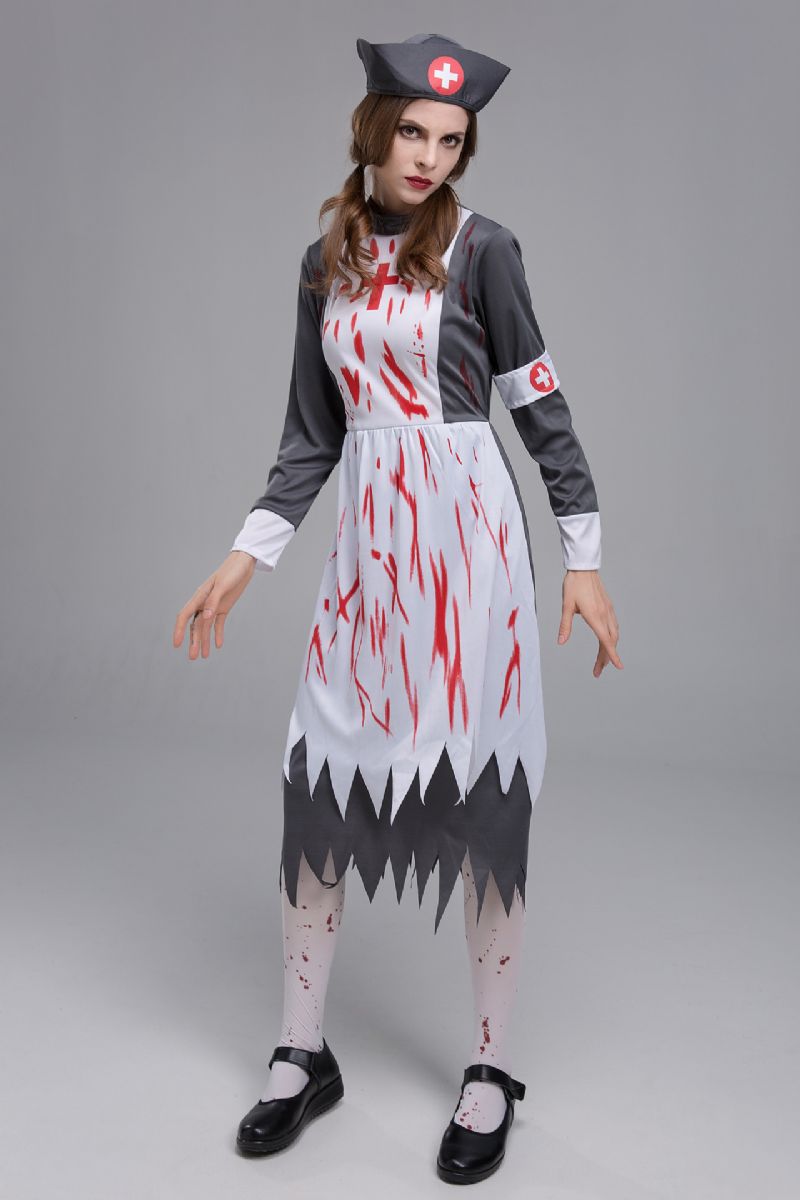 Ny Halloween Cosplay Kvinnelig Sykepleier Horror Zombie Kostyme Festtema Blodig Djevel