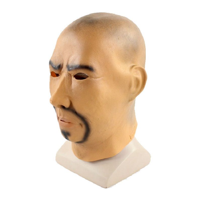 Realistisk Bald Head Asian Man Mask Halloween Masquerade Nyhet Kostyme Party Latex Full