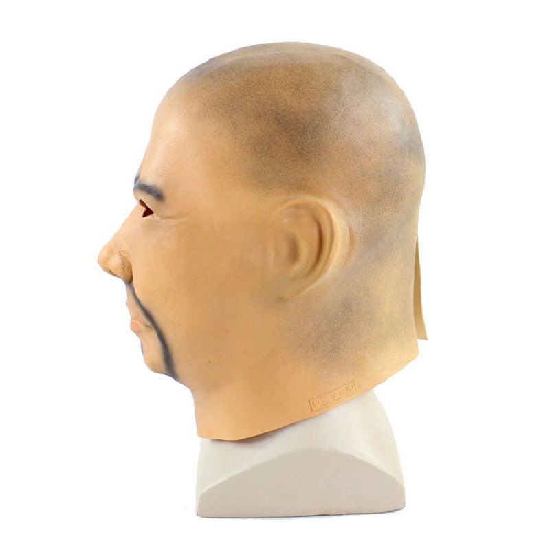 Realistisk Bald Head Asian Man Mask Halloween Masquerade Nyhet Kostyme Party Latex Full