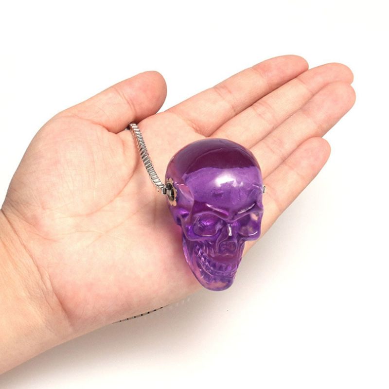 Skjeletthodeskallehalskjede I Punkstil For Halloweens Dekorative Smykker Resin 3d Transparent Lilla Hodeskalleanhengskjede