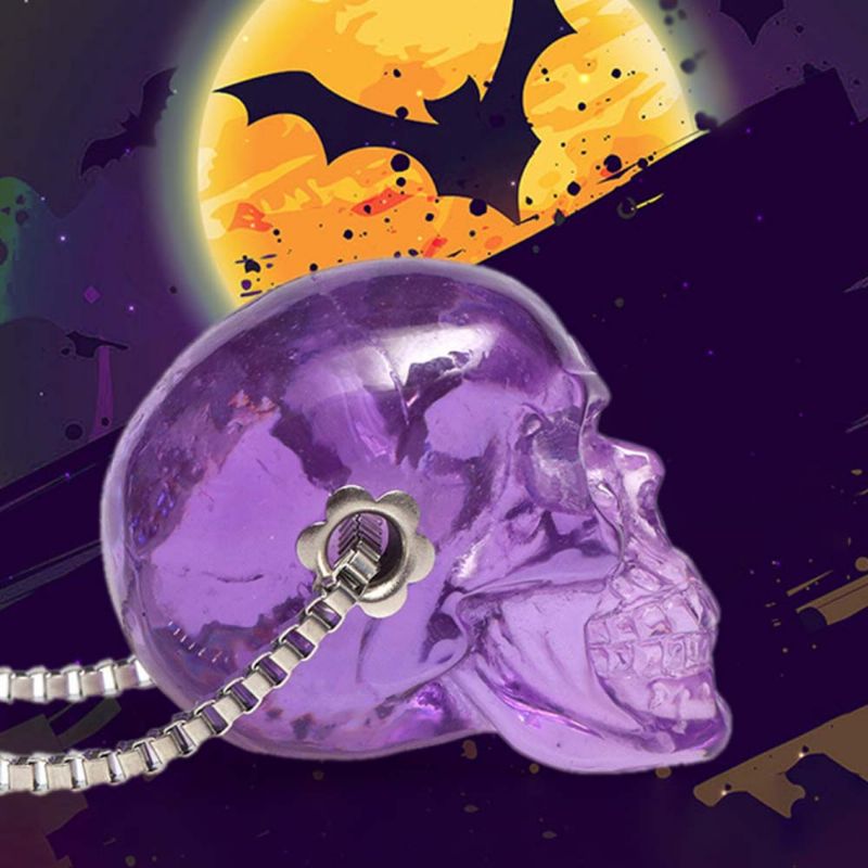 Skjeletthodeskallehalskjede I Punkstil For Halloweens Dekorative Smykker Resin 3d Transparent Lilla Hodeskalleanhengskjede