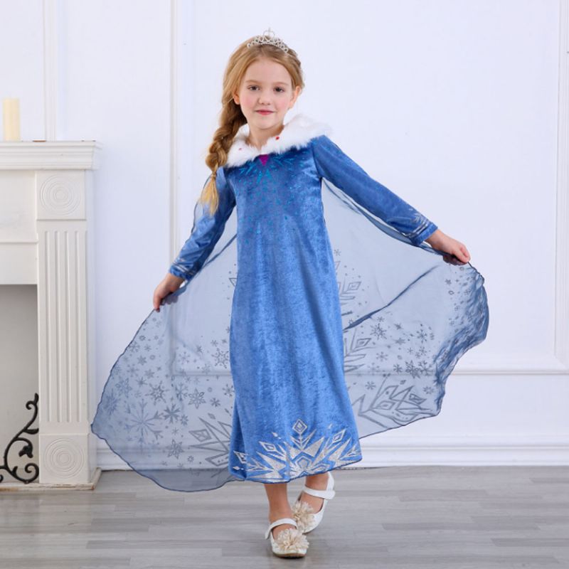 Snow Queen Princess Costumes Elsa Anna Cosplay Kjole Med Vakker Kappe For Jenter In Party