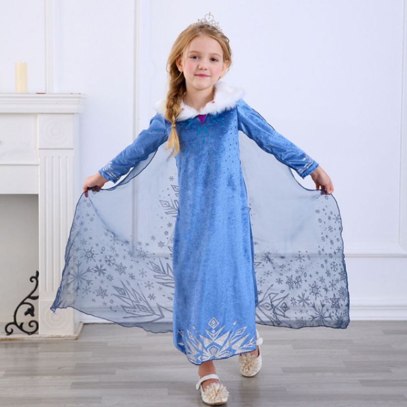 Snow Queen Princess Costumes Elsa Anna Cosplay Kjole Med Vakker Kappe For Jenter In Party