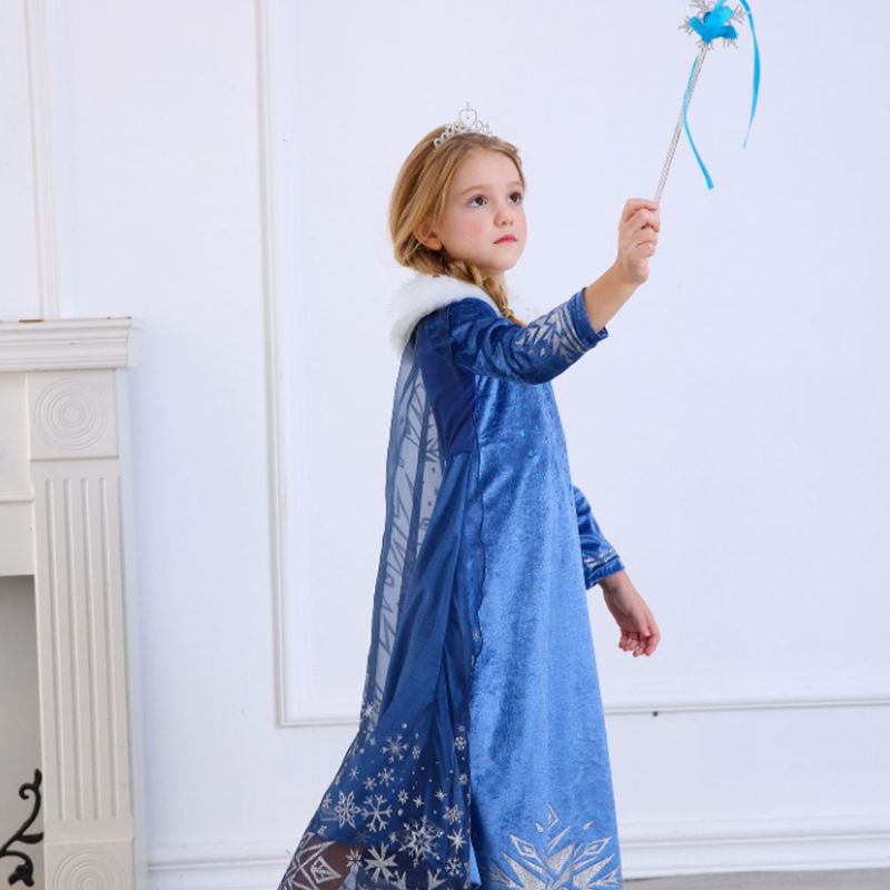 Snow Queen Princess Costumes Elsa Anna Cosplay Kjole Med Vakker Kappe For Jenter In Party