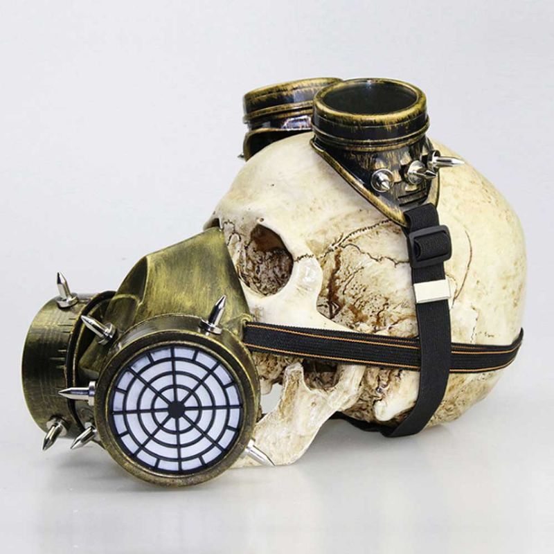 Steampunk Gassmaske Naglebriller Resin Skeleton Warrior Dødsmaske Masquerade Cosplay Tilbehør Til Halloween-festgave