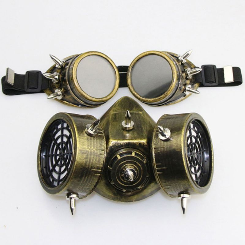 Steampunk Gassmaske Naglebriller Resin Skeleton Warrior Dødsmaske Masquerade Cosplay Tilbehør Til Halloween-festgave