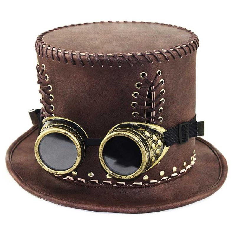 Unisex Steampunk Top Hat Retro Punk Rustikk Pu Lær Snøring Gentleman Hat For Kostymer Halloween Party