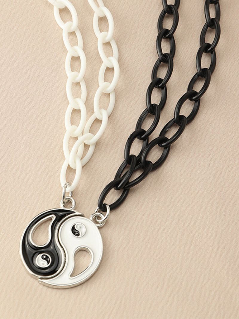 2 Stk Vintage Trendy Yin Yang Bagua Hult Anheng I Geometrisk Form Legert Halskjede