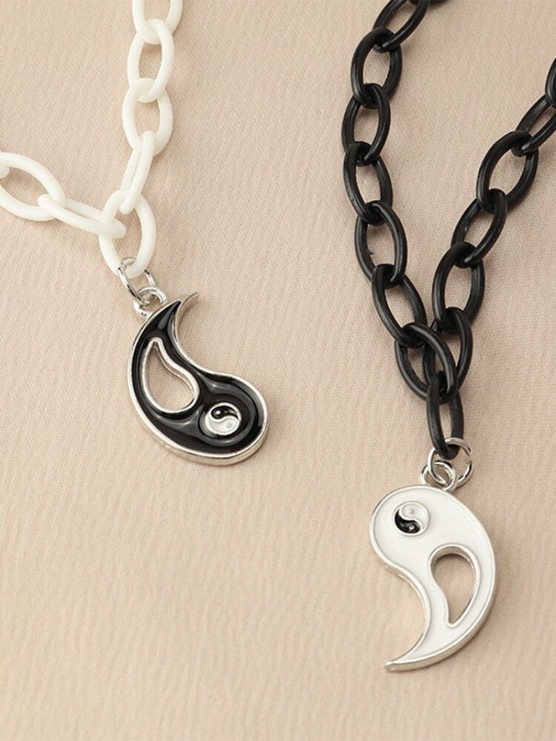 2 Stk Vintage Trendy Yin Yang Bagua Hult Anheng I Geometrisk Form Legert Halskjede