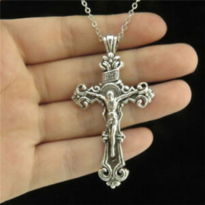 925 Sterling Sølv 3d Christian Jesus Christ Cross Katolske Krusifiks Halskjede