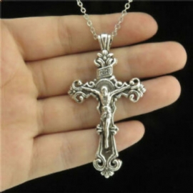 925 Sterling Sølv 3d Christian Jesus Christ Cross Katolske Krusifiks Halskjede