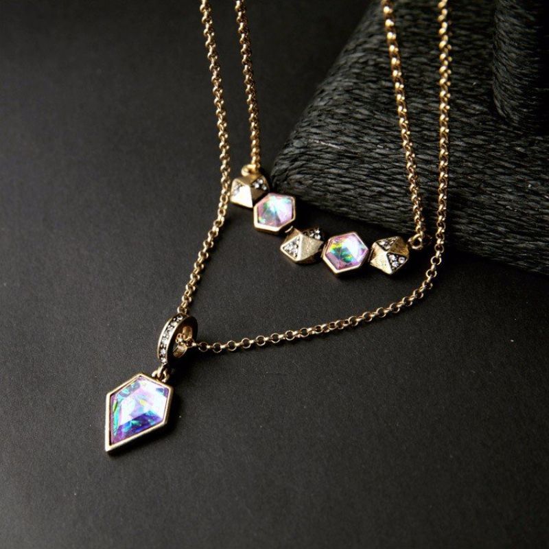 Bohemian Dusk Kjede Retro Geometri Anheng Rhinestone Crystal