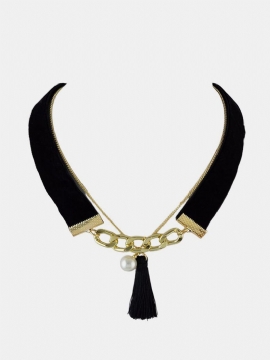 Bohemian Flerlags Halskjede Svart Dusk Flanell Pearl Collar