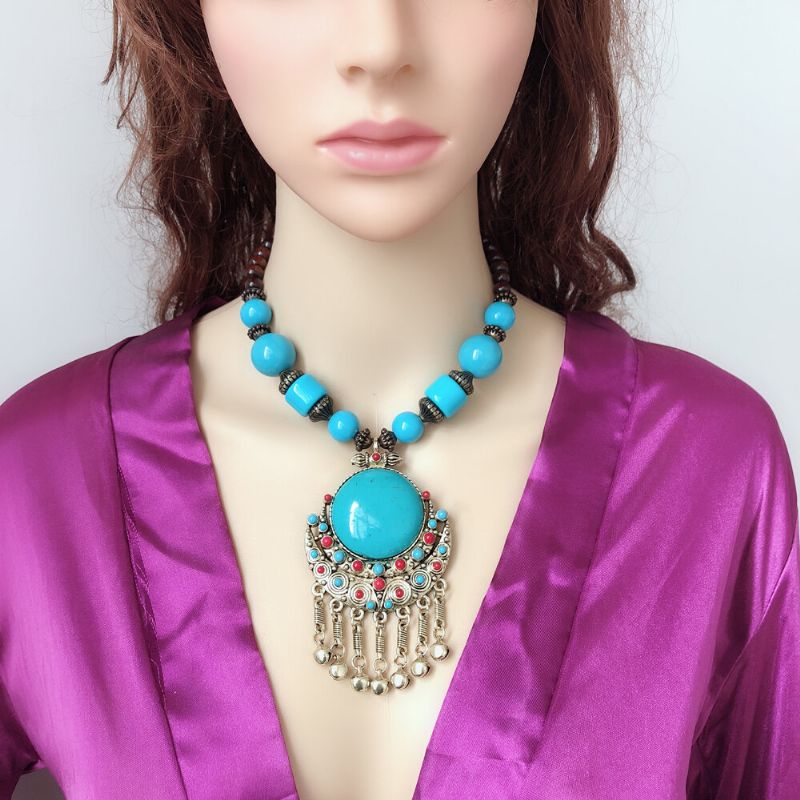 Bohemian Flower Pendant Halskjede Vintage Bell Tassel Beaded Genser Kjede Dame Strandskjørt Tilbehør