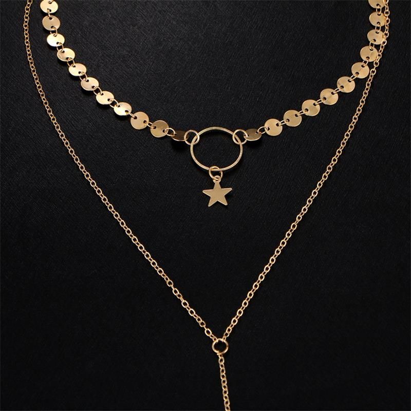 Bohemian Multilayer Halskjede Star Bar Dusk Anheng Mote Paillette Chain For Kvinner