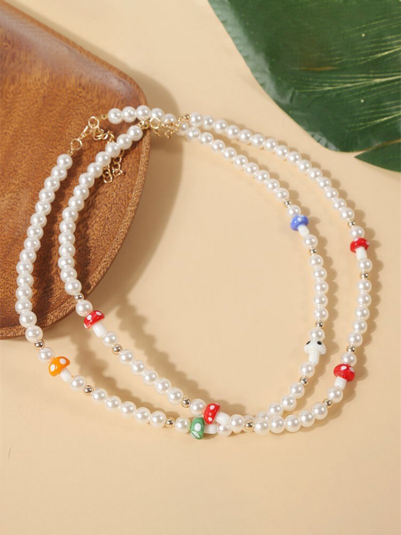 Bohemian Pearl Mushroom Halskjede Temperament Beaded