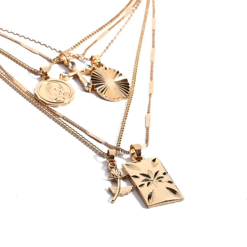 Bohemian Portrait Flower Necklace Multilayer Gold For Women Sweater Chain