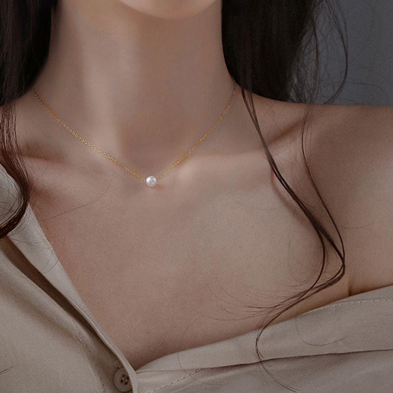 Enkel Mini Pearl S925 Sterling Sølv Halskjede Cross 14k Gold Wild Temperament Ins Clavicle Chain