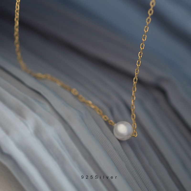 Enkel Mini Pearl S925 Sterling Sølv Halskjede Cross 14k Gold Wild Temperament Ins Clavicle Chain