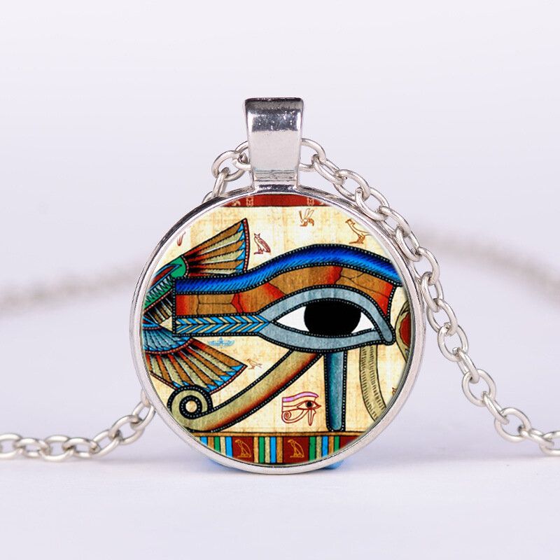 Eye Of Horus Gem Pendant Halskjede Justerbar Metallkjede Rund Glass Dame Smykker Gaver