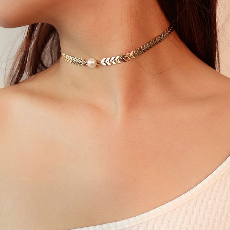 Fishbone Choker Halskjede Perleanheng Kjede Casual For Kvinner Og Jenter