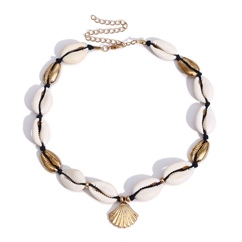 Håndlaget Shell Halskjede Kravebenskjede For Kvinner Naturlig Armbånd Cowrie Choker Kragebeinskjede Justerbar Trible Charms Smykker