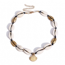 Håndlaget Shell Halskjede Kravebenskjede For Kvinner Naturlig Armbånd Cowrie Choker Kragebeinskjede Justerbar Trible Charms Smykker