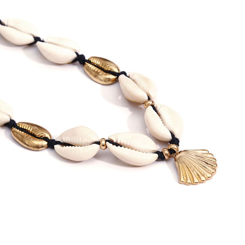 Håndlaget Shell Halskjede Kravebenskjede For Kvinner Naturlig Armbånd Cowrie Choker Kragebeinskjede Justerbar Trible Charms Smykker