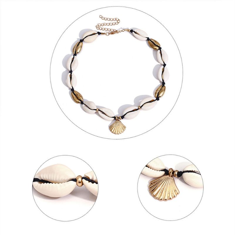 Håndlaget Shell Halskjede Kravebenskjede For Kvinner Naturlig Armbånd Cowrie Choker Kragebeinskjede Justerbar Trible Charms Smykker