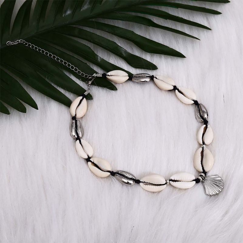 Håndlaget Shell Halskjede Kravebenskjede For Kvinner Naturlig Armbånd Cowrie Choker Kragebeinskjede Justerbar Trible Charms Smykker