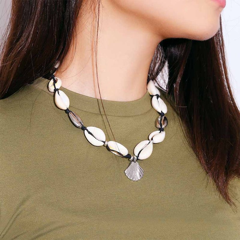 Håndlaget Shell Halskjede Kravebenskjede For Kvinner Naturlig Armbånd Cowrie Choker Kragebeinskjede Justerbar Trible Charms Smykker