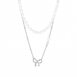 Hollow Bow Pearl Texture Titanium Steel Halskjede Ins Nisje Design Clavicle Chain